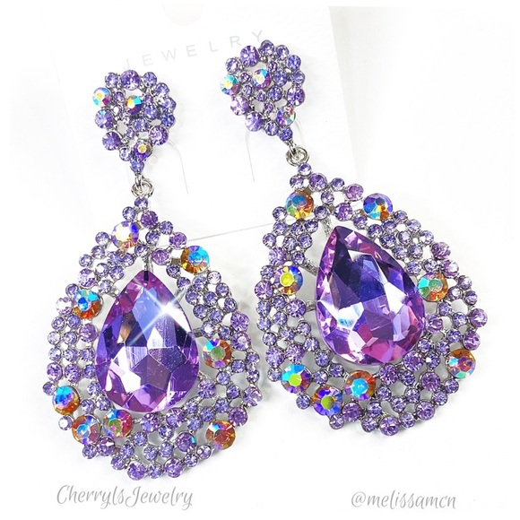 Lavender Austrian Crystal Formal Prom Pageant Chandelier Earrings - Picture 3 of 7